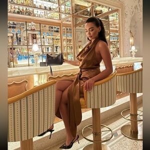 ZARA SATIN EFFECT HALTER MIDI DRESS